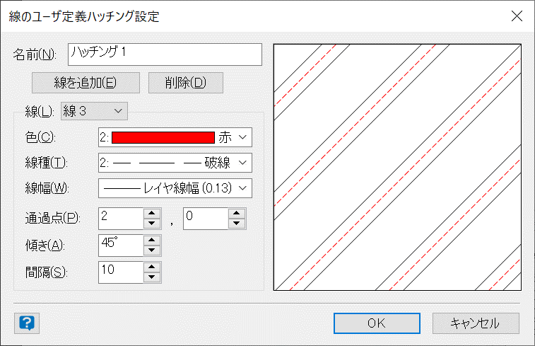 線のユーザ定義ハッチング設定